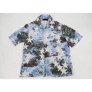 Amiri Mens XS Silk Blue‎ Tropical Star Camp Hawaiian Shirt Short Sleeve UK 34